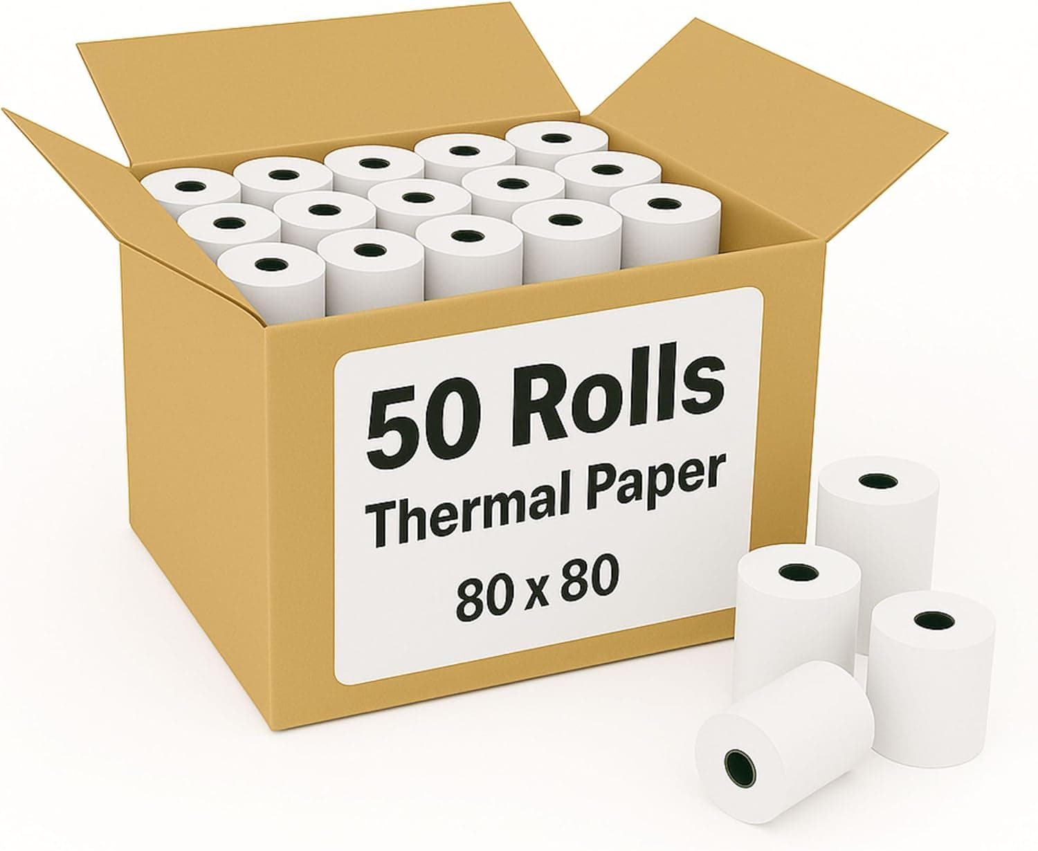 AOURA Thermal Receipt Paper Rolls 80x80mm | 65 GSM | Pack of 50 Rolls | POS &amp; Cash Register